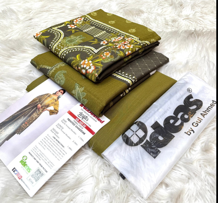 Gul ahmed 3 Piece Unstitched Printed Khaddar Suit.